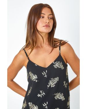 Roman Metallic Floral Print Cami Top - Blue