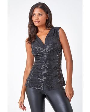 Lilly-and-Hope Ruched Sequin Stretch Vest - Blue