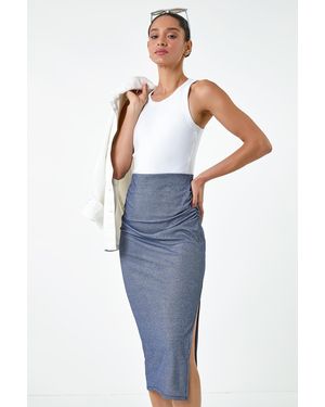 D.u.s.k Metallic Shimmer Ruched Midi Skirt - Blue