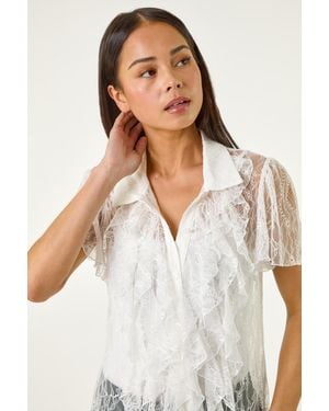Roman Petite Lace Frill Button Blouse - White
