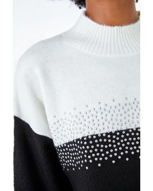 Roman Colourblock Embellished Longline Jumper - White