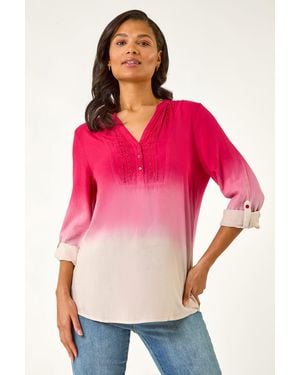 Roman Dip Dye Print V-Neck Top - Pink