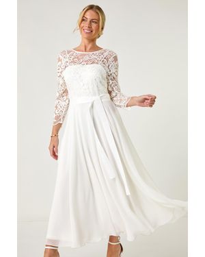 Roman Petite Lace Tie Waist Maxi Dress - Natural