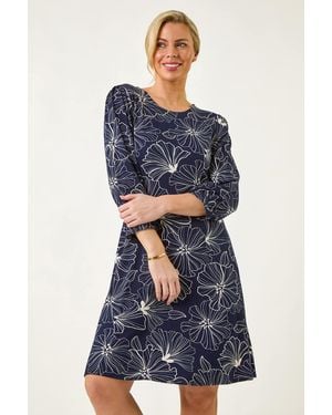 Roman Petite Floral Print Stretch Dress - Blue