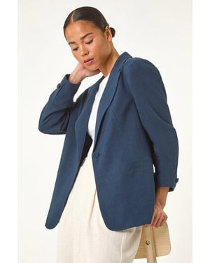 Roman Petite Linen Blend Single Breasted Blazer - Blue