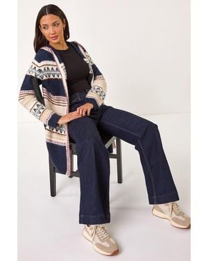 Roman Nordic Stitch Pattern Knit Cardigan - Blue