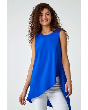 Roman Sleeveless Asymmetric Satin Split Tunic Top - Blue