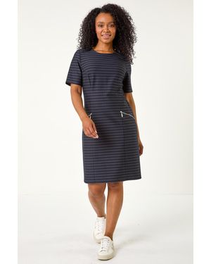 Roman Petite Roman Originals Petite Stripe Zip Pocket Detail Dress - Blue