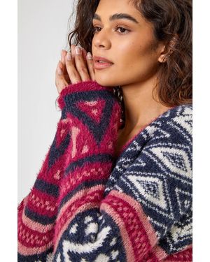 Roman Aztec Print Longline Cardigan - Blue