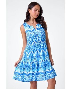 Roman Petite Aztec Print Button Front Dress - Blue