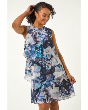 Roman Petite Floral Tiered Dress - Blue