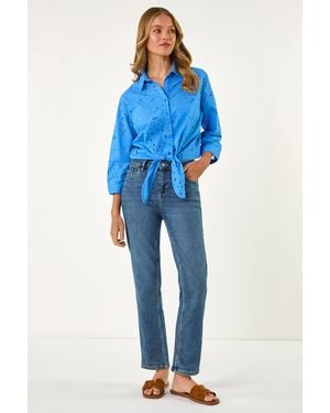 Roman Broderie Tie Hem Shirt - Blue