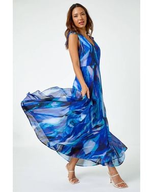 Roman Sleeveless Abstract Print Maxi Dress - Blue