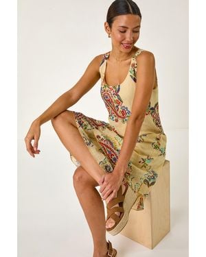 Roman Paisley Double Layered Mini Dress - Brown