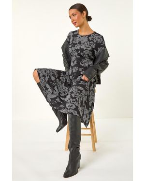 Roman Floral A-Line Midi Dress - Black