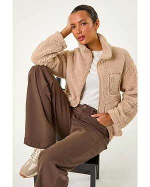 Roman Funnel Neck Fleece Jacket - Brown