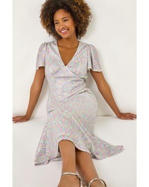Roman Sequin Frill Hem Midi Dress - White