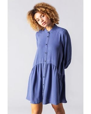 Roman Dropped Waist Shirt Dress - Blue