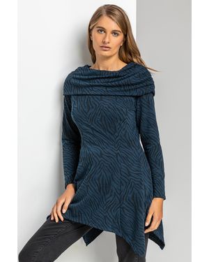 Roman Animal Jacquard Print Hanky Hem Top - Blue
