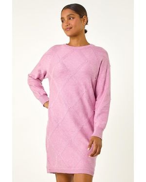 Roman Pearl Embellished Jumper Dress - Pink