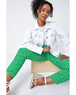 Roman Petite Floral Tapered Elastic Waist Trouser - Green