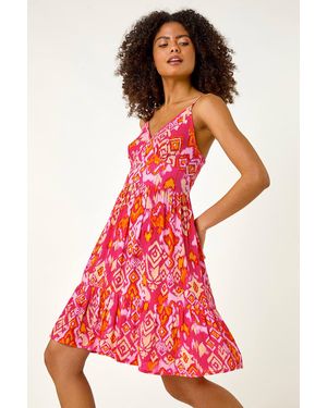 D.u.s.k Abstract V-Neck Shirred Button Dress