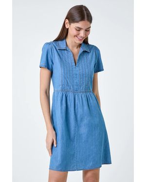 Roman Cotton Collared Dress - Blue