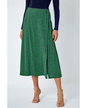 Roman Cotton Blend Spot Print Midi Wrap Skirt - Blue