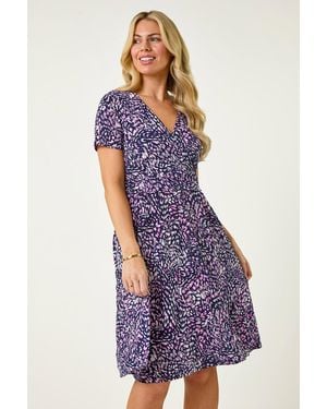 Roman Petite Abstract Gathered Dress - Purple
