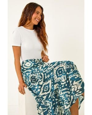 Roman Petite Aztec Print Cotton Midi Skirt - Blue
