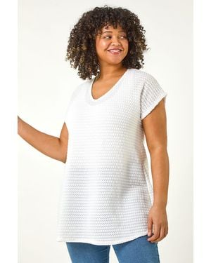 Roman Curve Crochet V-Neck Stretch Top - White
