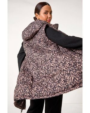 Roman Chevron Print Longline Hooded Gilet - Black