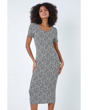 D.u.s.k Animal Print Midi Stretch Dress - Grey