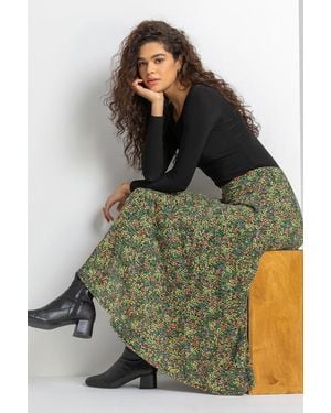 Roman Ditsy Floral Burnout Midi Skirt - Green