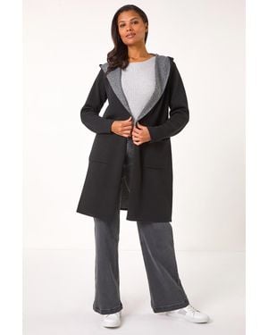 Roman Contrast Hooded Longline Cardigan - Black