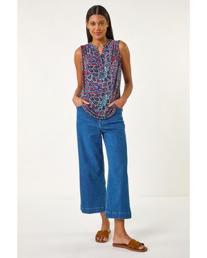 Roman Cotton Stretch Culottes - Blue