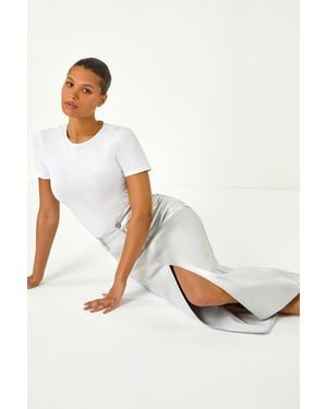 Roman Metallic Shimmer Stretch Midi Skirt - White