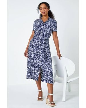 Roman Petite Ditsy Floral Shirt Dress - Blue