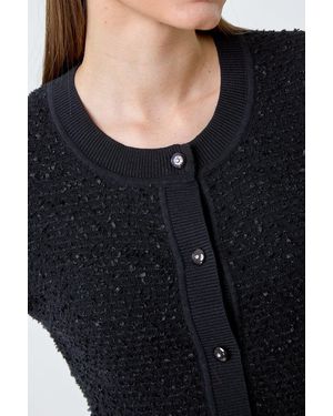 Roman Fringe Detail Sparkle Button Cotton Cardigan - Black
