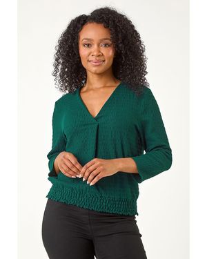Roman Petite Textured Blouson Top - Green