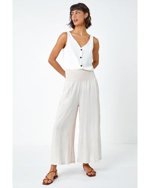 Roman Linen Blend Stretch Waist Culottes - White