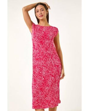 Roman Abstract Print A-Line Midi Dress - Red