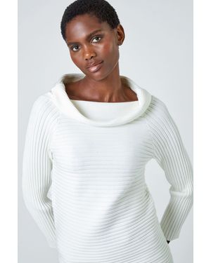 Roman Ribbed Cowl Neck Stretch Jumper - White