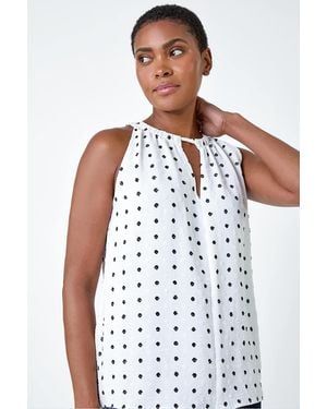Roman Embroidered Spot Print Halterneck Top - White
