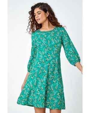 Roman Ditsy Floral Print Stretch Jersey Dress - Green