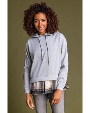 Roman Contrast Check Print Hoodie - Grey