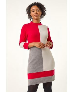 Roman Petite Colour Block Knitted Dress - Red