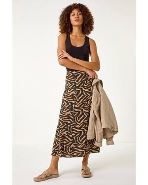 Roman Abstract Animal Print A-Line Skirt - Brown
