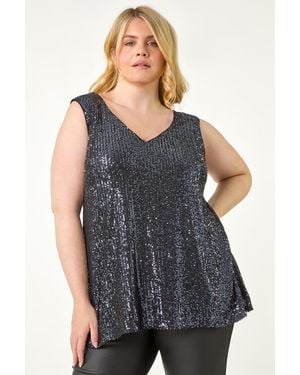 Roman Curve Sequin V-Neck Stretch Vest - Grey