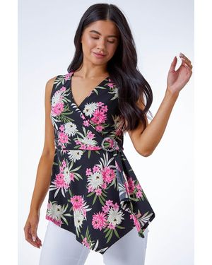 Roman Petite Floral Print Buckle Detail Wrap Top - Pink
